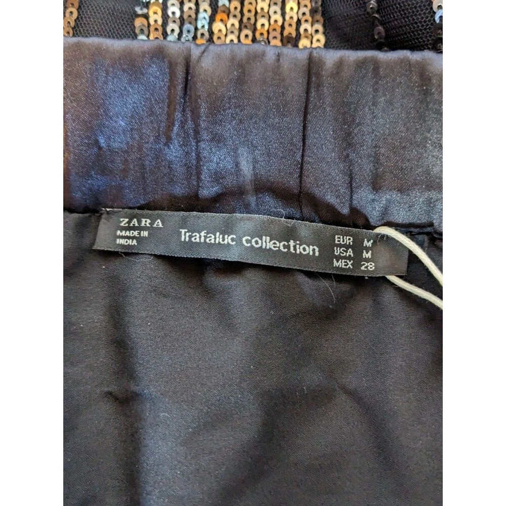 Zara Sequin Midi Skirt Black Silver Striped Asymmetric Ruffle Hem NWT M - Picture 5 of 10